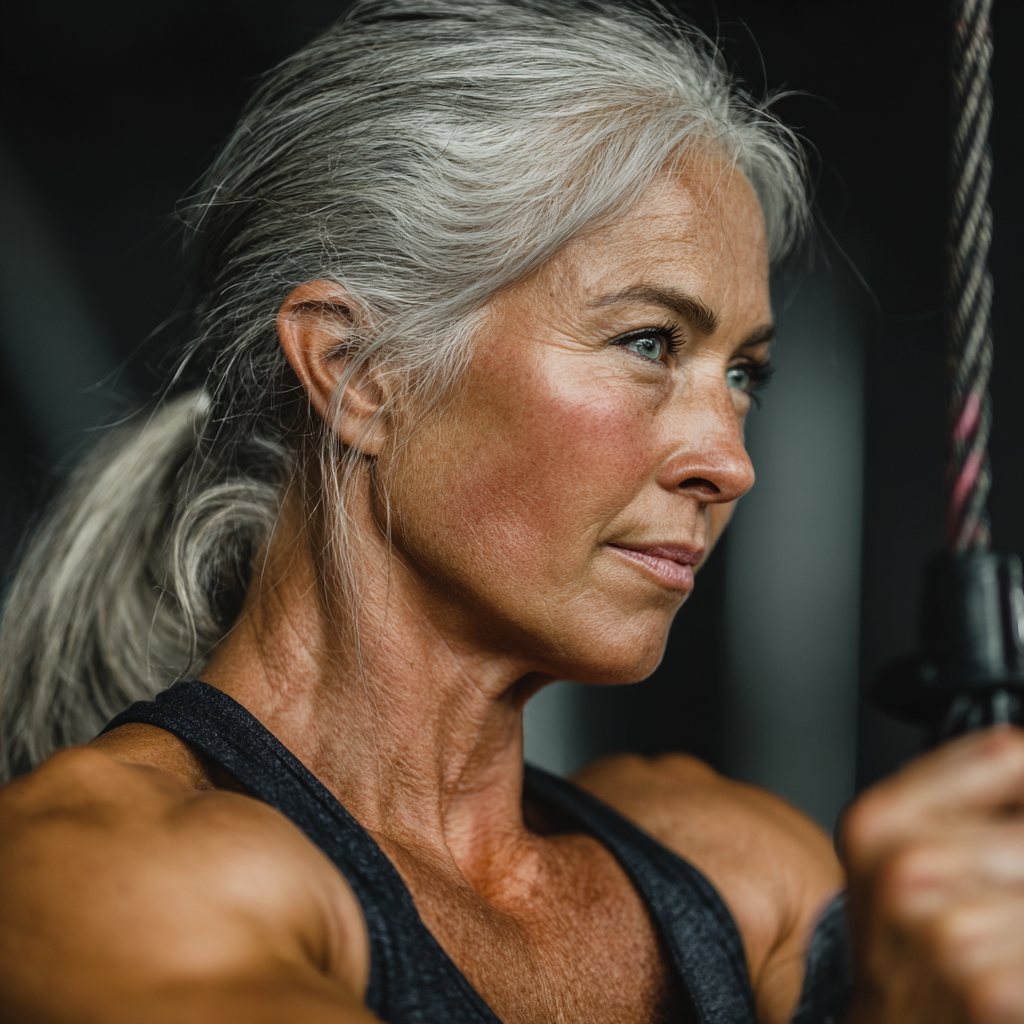 50 years old woman at strach training