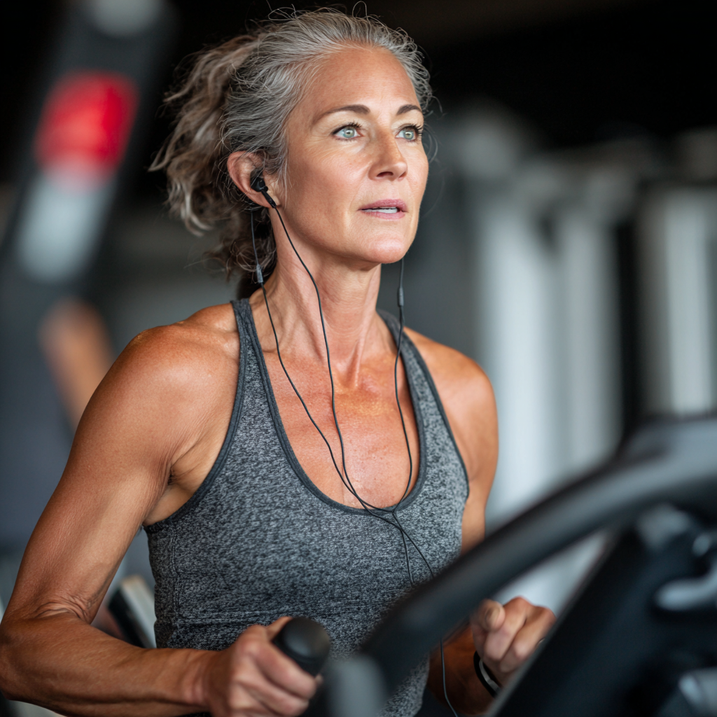 51 years old professional woman at cardio training