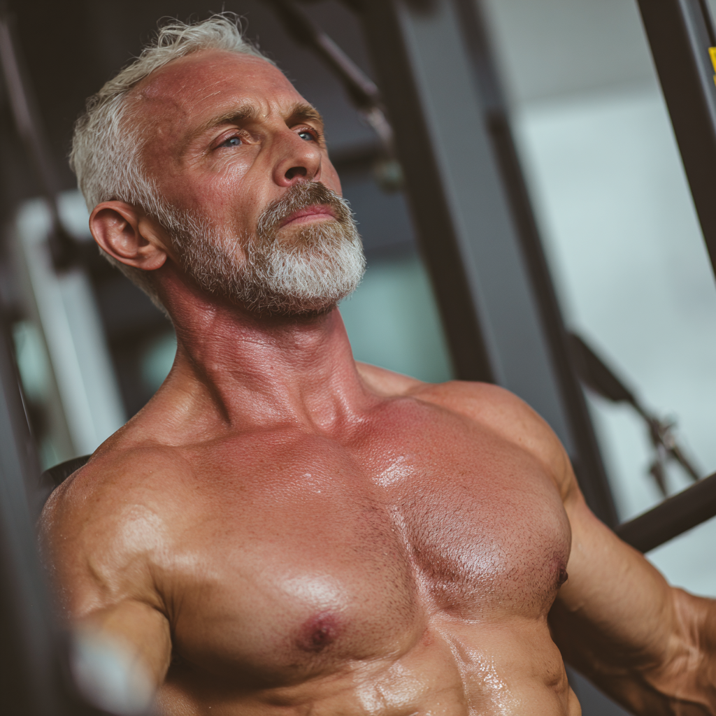 52 years old man training at modern fitness at monkalish